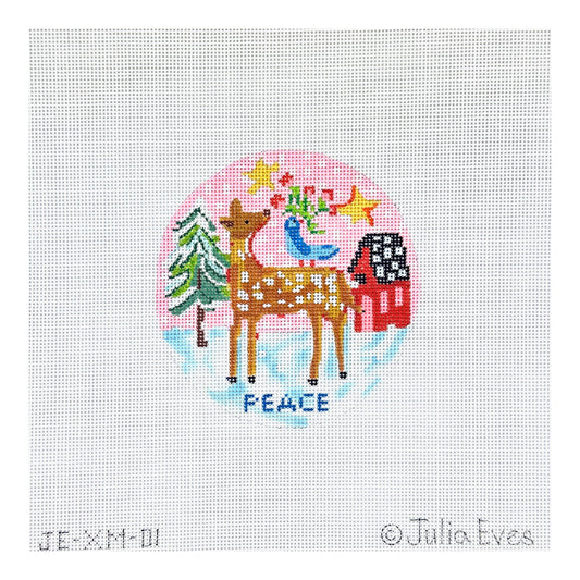 Kate Dickerson Needlepoint Collections Julia Eves Peace Deer Bird & Red House Needlepoint Canvas