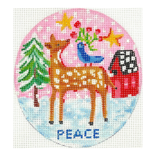 Kate Dickerson Needlepoint Collections Julia Eves Peace Deer Bird & Red House Needlepoint Canvas