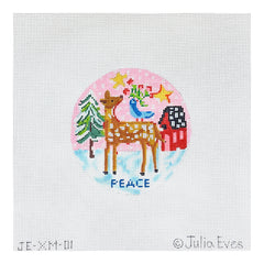 Kate Dickerson Needlepoint Collections Julia Eves Peace Deer Bird & Red House Needlepoint Canvas