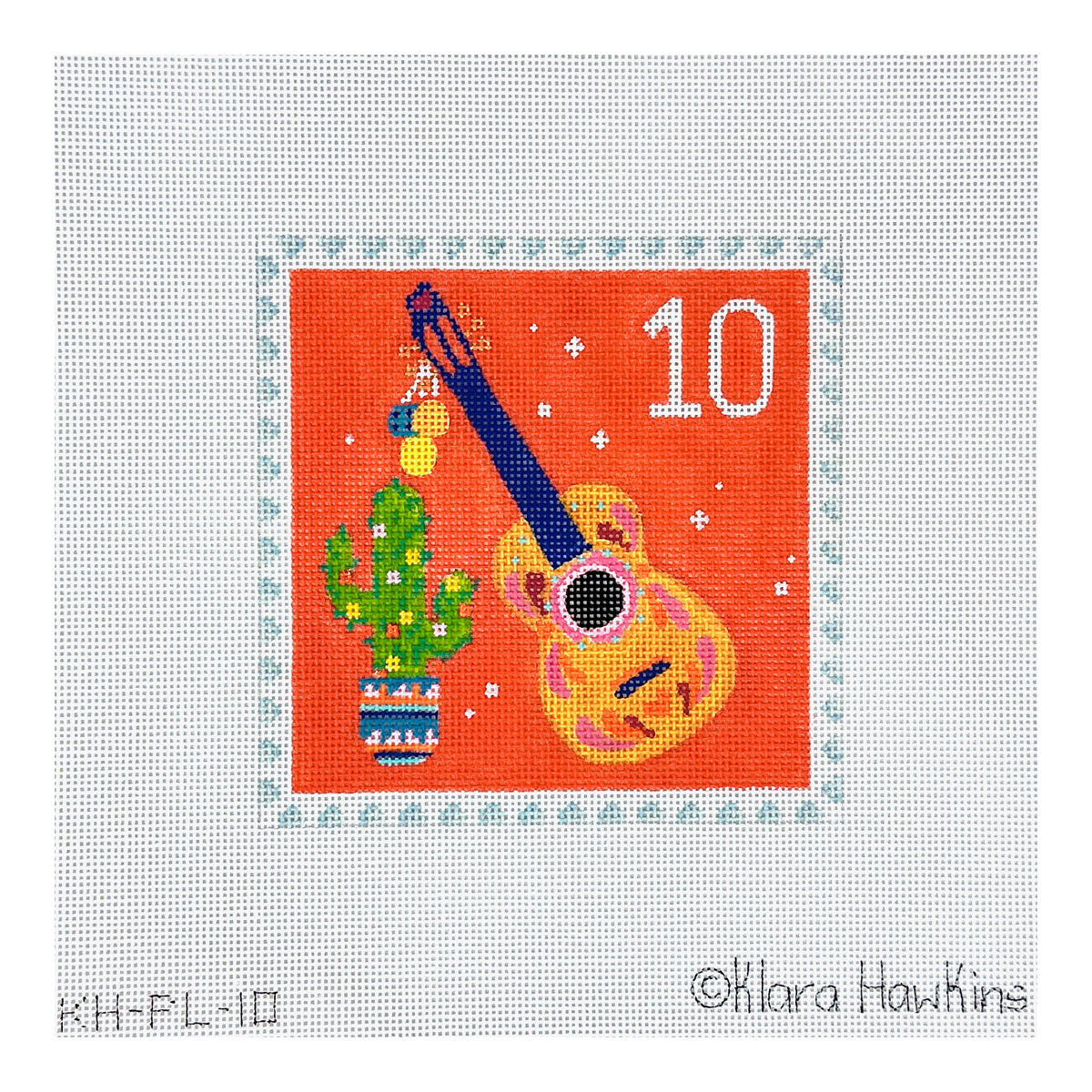 Kate Dickerson Needlepoint Collections Klara Hawkins Advent Stamp Ten Cactus & Guitar Needlepoint Canvas