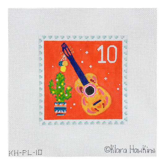 Kate Dickerson Needlepoint Collections Klara Hawkins Advent Stamp Ten Cactus & Guitar Needlepoint Canvas
