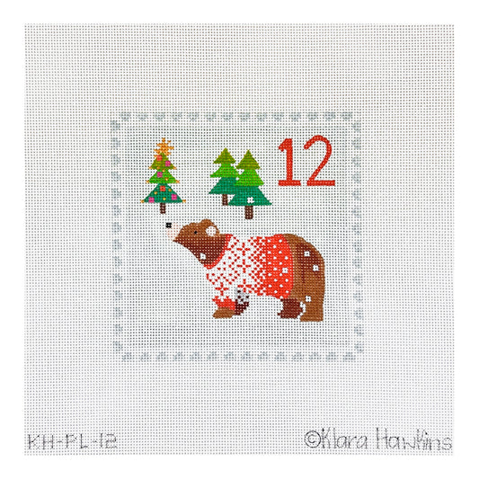 Kate Dickerson Needlepoint Collections Klara Hawkins Advent Stamp Twelve Bear in Sweater Needlepoint Canvas