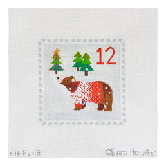 Kate Dickerson Needlepoint Collections Klara Hawkins Advent Stamp Twelve Bear in Sweater Needlepoint Canvas