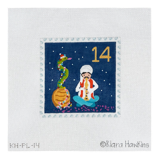 Kate Dickerson Needlepoint Collections Klara Hawkins Advent Stamp Fourteen Snake Charmer Needlepoint Canvas