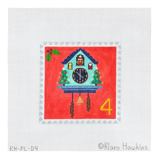 Kate Dickerson Needlepoint Collections Klara Hawkins Advent Stamp Four Cuckoo Clock Needlepoint Canvas