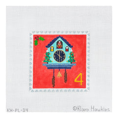 Kate Dickerson Needlepoint Collections Klara Hawkins Advent Stamp Four Cuckoo Clock Needlepoint Canvas