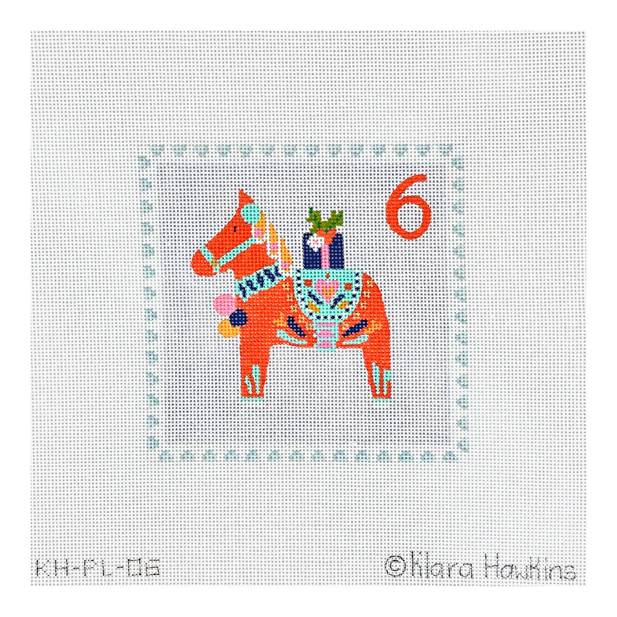 Kate Dickerson Needlepoint Collections Klara Hawkins Advent Stamp Six Dala Horse With Gift Needlepoint Canvas