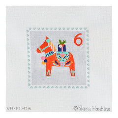 Kate Dickerson Needlepoint Collections Klara Hawkins Advent Stamp Six Dala Horse With Gift Needlepoint Canvas