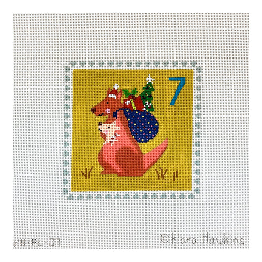 Kate Dickerson Needlepoint Collections Klara Hawkins Advent Stamp Seven Kangaroo & Baby Needlepoint Canvas