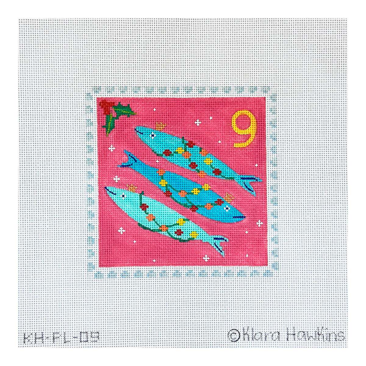 Kate Dickerson Needlepoint Collections Klara Hawkins Advent Stamp Nine Three Fish Needlepoint Canvas