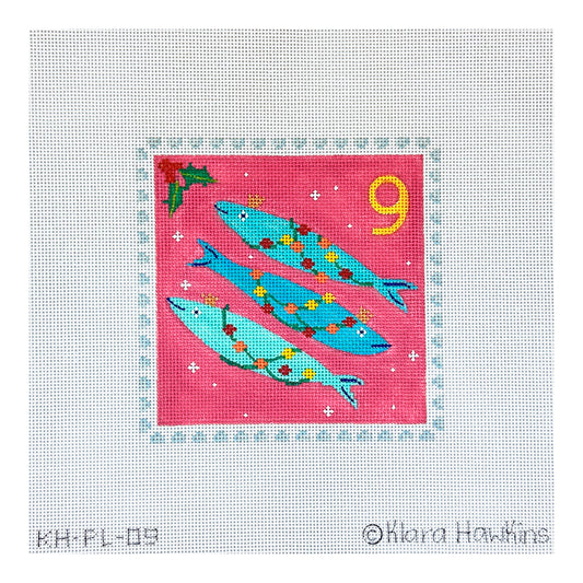 Kate Dickerson Needlepoint Collections Klara Hawkins Advent Stamp Nine Three Fish Needlepoint Canvas