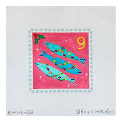 Kate Dickerson Needlepoint Collections Klara Hawkins Advent Stamp Nine Three Fish Needlepoint Canvas