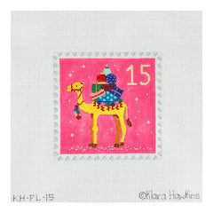Kate Dickerson Needlepoint Collections Klara Hawkins Advent Stamp Camel with Gifts Needlepoint Canvas