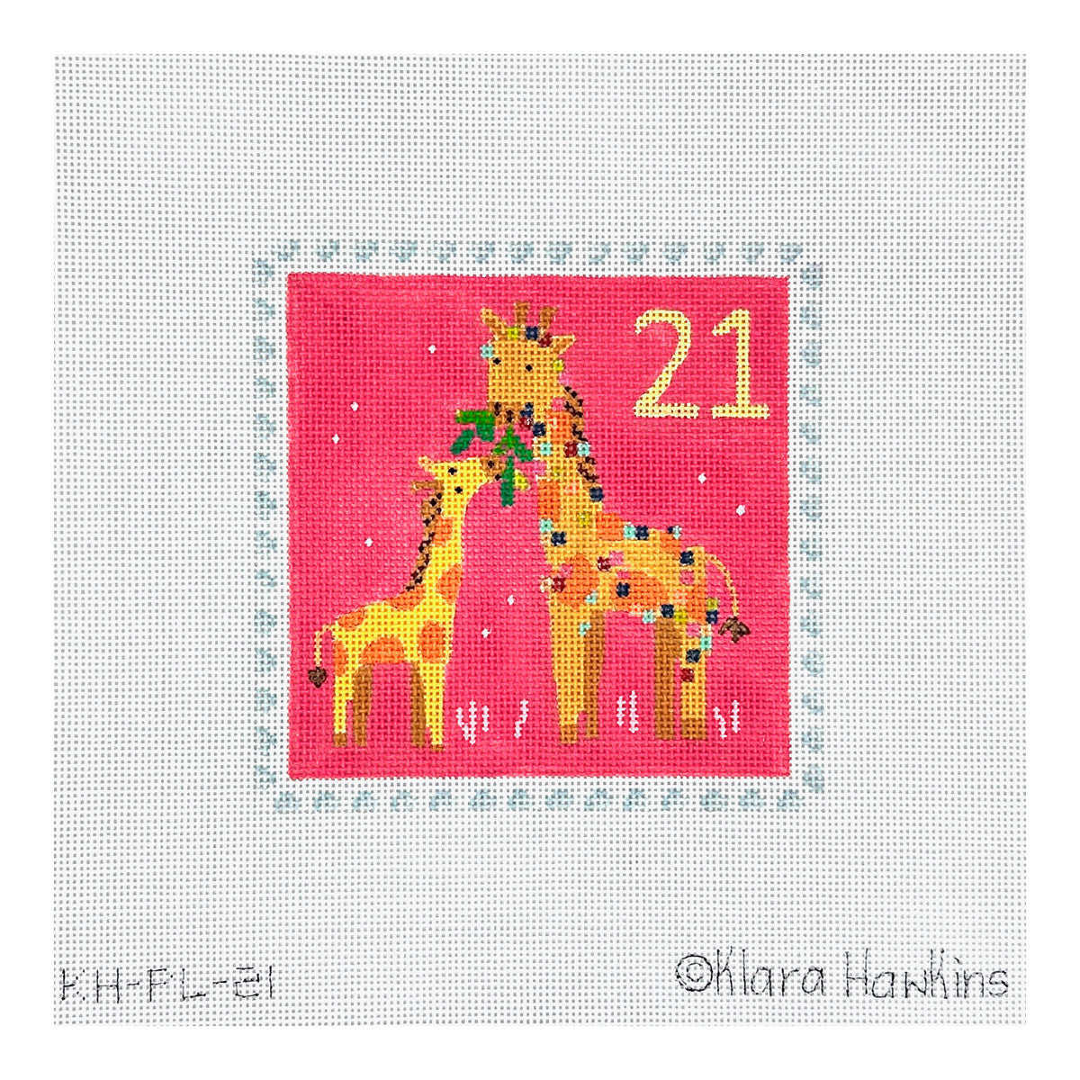 Kate Dickerson Needlepoint Collections Klara Hawkins Advent Stamp Giraffes Needlepoint Canvas