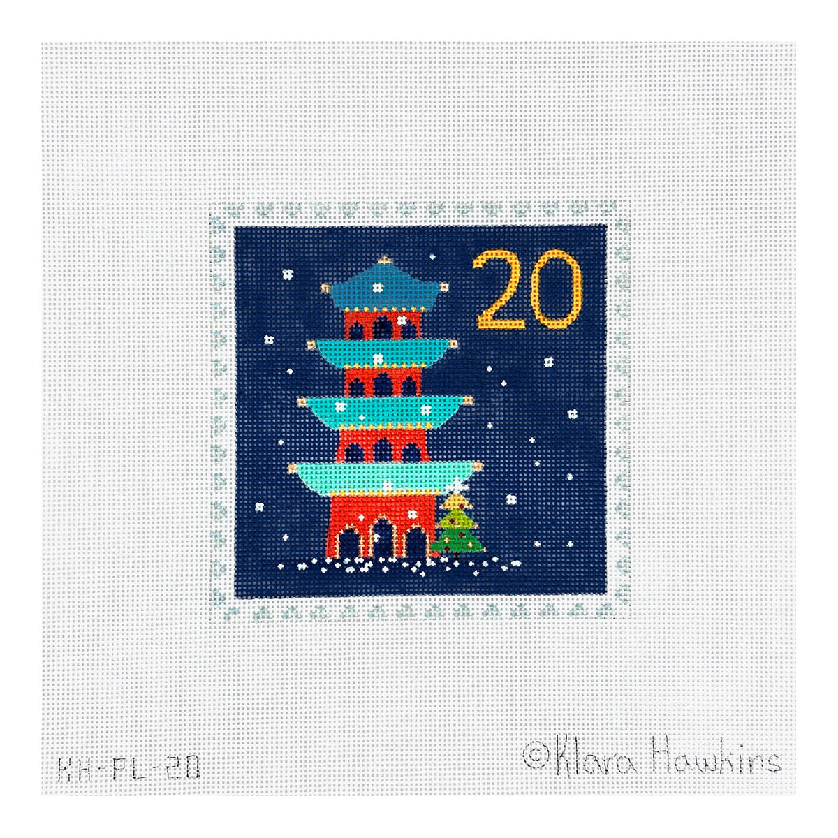 Kate Dickerson Needlepoint Collections Klara Hawkins Advent Stamp Pagoda Needlepoint Canvas