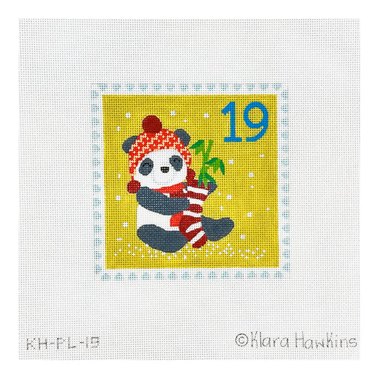 Kate Dickerson Needlepoint Collections Klara Hawkins Advent Stamp Panda with Stocking Needlepoint Canvas