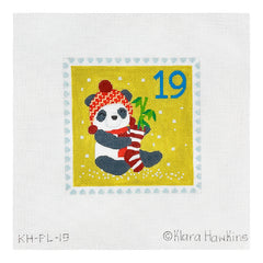Kate Dickerson Needlepoint Collections Klara Hawkins Advent Stamp Panda with Stocking Needlepoint Canvas