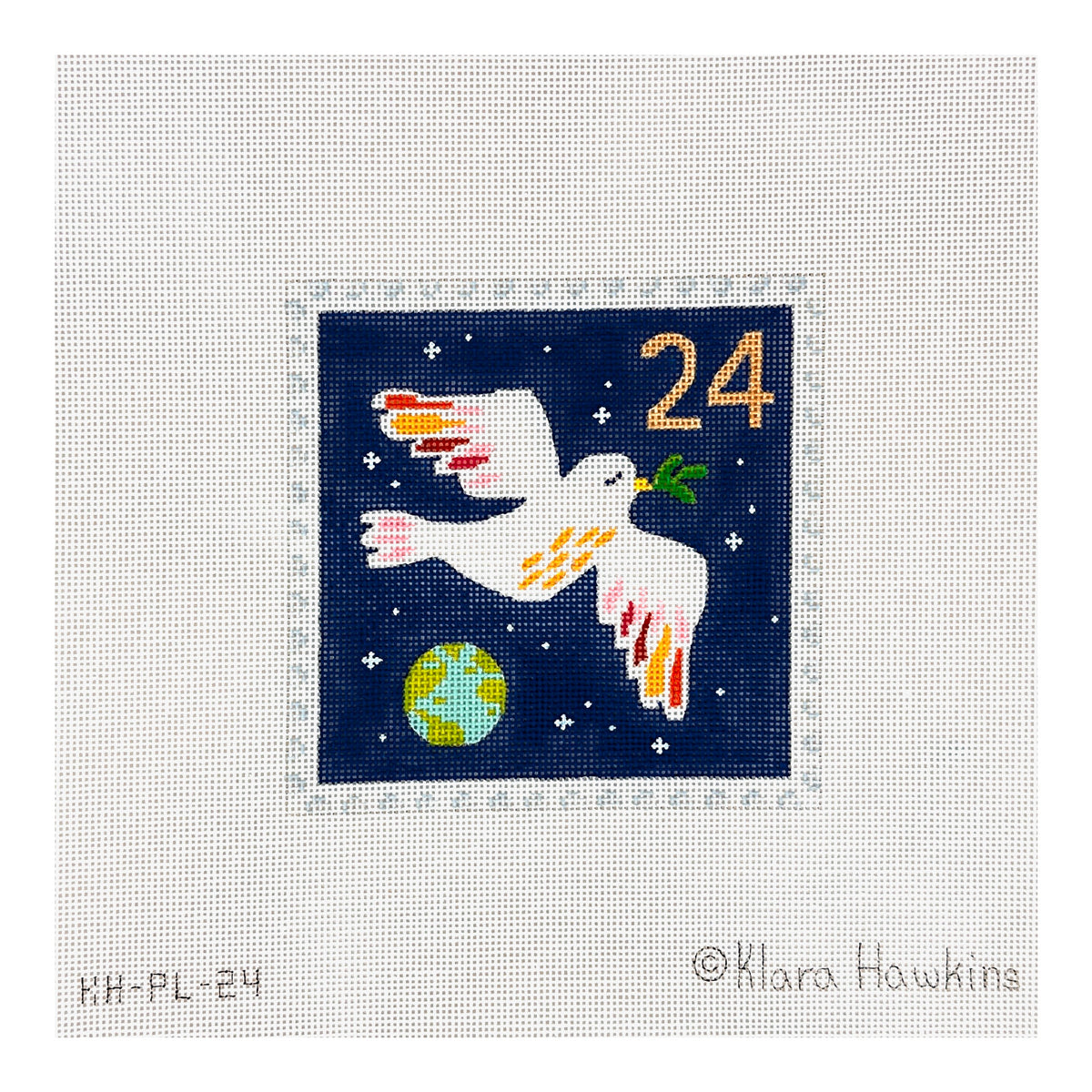 Kate Dickerson Needlepoint Collections Klara Hawkins Advent Stamp Peace on Earth Dove Needlepoint Canvas
