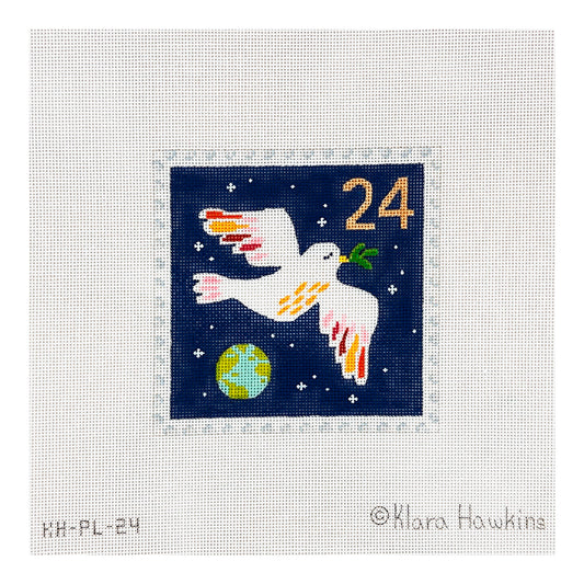 Kate Dickerson Needlepoint Collections Klara Hawkins Advent Stamp Peace on Earth Dove Needlepoint Canvas