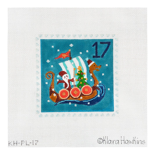 Kate Dickerson Needlepoint Collections Klara Hawkins Advent Stamp Santa in Ship Needlepoint Canvas