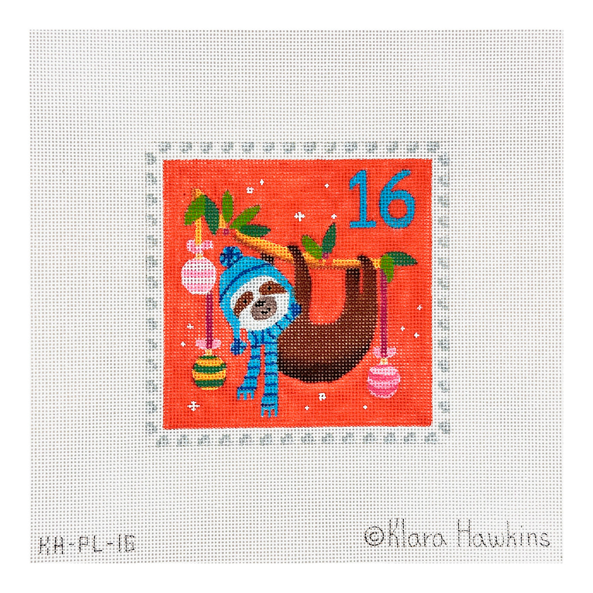 Kate Dickerson Needlepoint Collections Klara Hawkins Advent Stamp Sloth Needlepoint Canvas