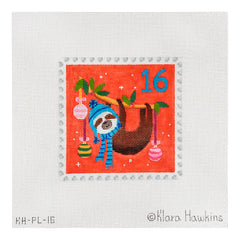 Kate Dickerson Needlepoint Collections Klara Hawkins Advent Stamp Sloth Needlepoint Canvas