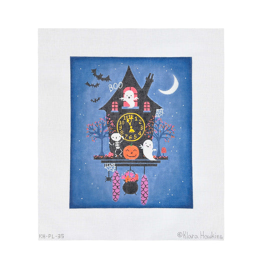 Kate Dickerson Needlepoint Collections Klara Hawkins Halloween Clock with Ghosts and Skeleton Needlepoint Canvas