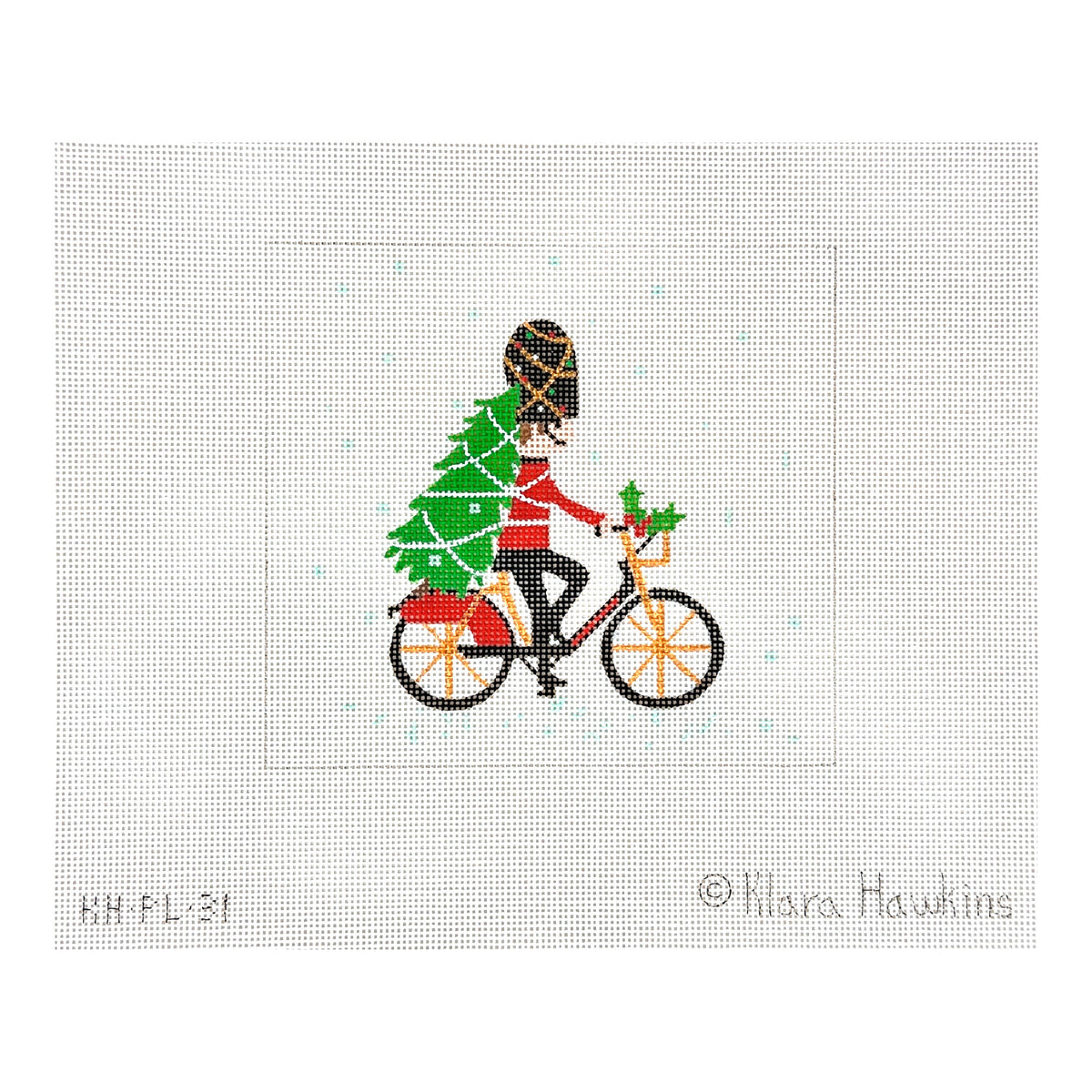 Kate Dickerson Needlepoint Collections Klara Hawkins London Christmas Guardsman on Bike Needlepoint Canvas
