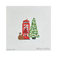 Kate Dickerson Needlepoint Collections Klara Hawkins London Christmas Santa in Phone Booth Needlepoint Canvas
