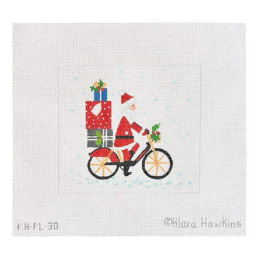 Kate Dickerson Needlepoint Collections Klara Hawkins London Christmas Santa on Bicycle Needlepoint Canvas