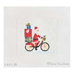 Kate Dickerson Needlepoint Collections Klara Hawkins London Christmas Santa on Bicycle Needlepoint Canvas