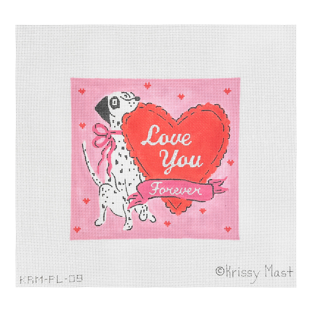 Kate Dickerson Needlepoint Collections Krissy Mast Love You Forever Dalmatian with Heart Needlepoint Canvas