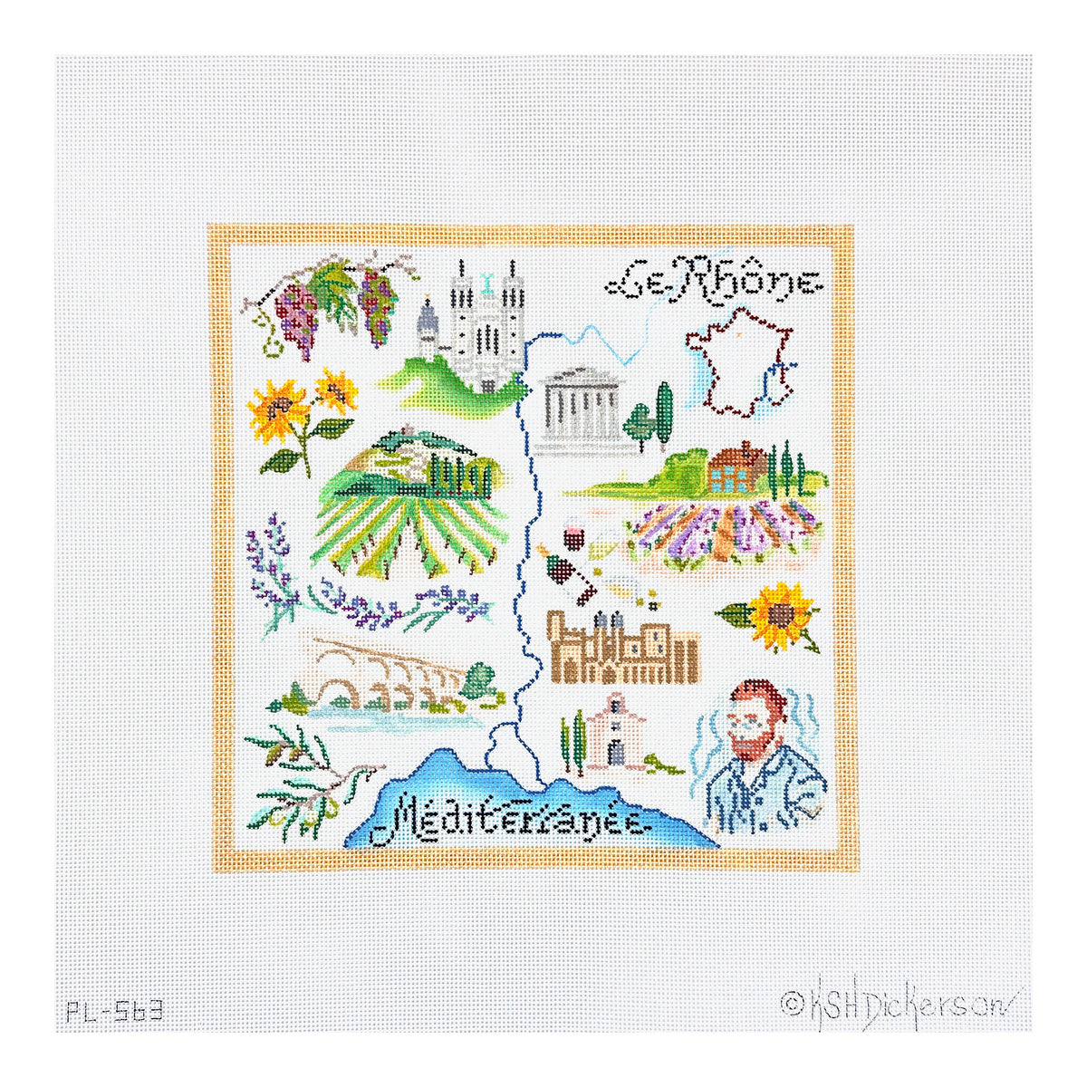 Kate Dickerson Needlepoint Collections Le Rhone Collage Needlepoint Canvas