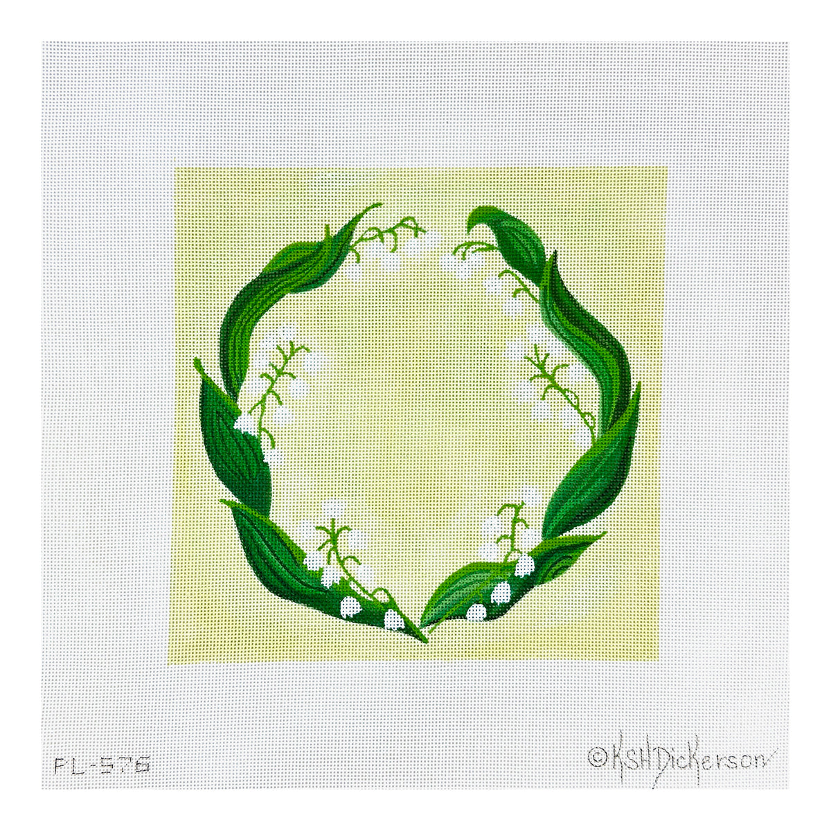 Kate Dickerson Needlepoint Collections Ring Bearer Pillow Lilly Of The Valley on Soft Green Needlepoint Canvas