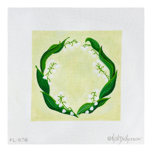 Kate Dickerson Needlepoint Collections Ring Bearer Pillow Lilly Of The Valley on Soft Green Needlepoint Canvas