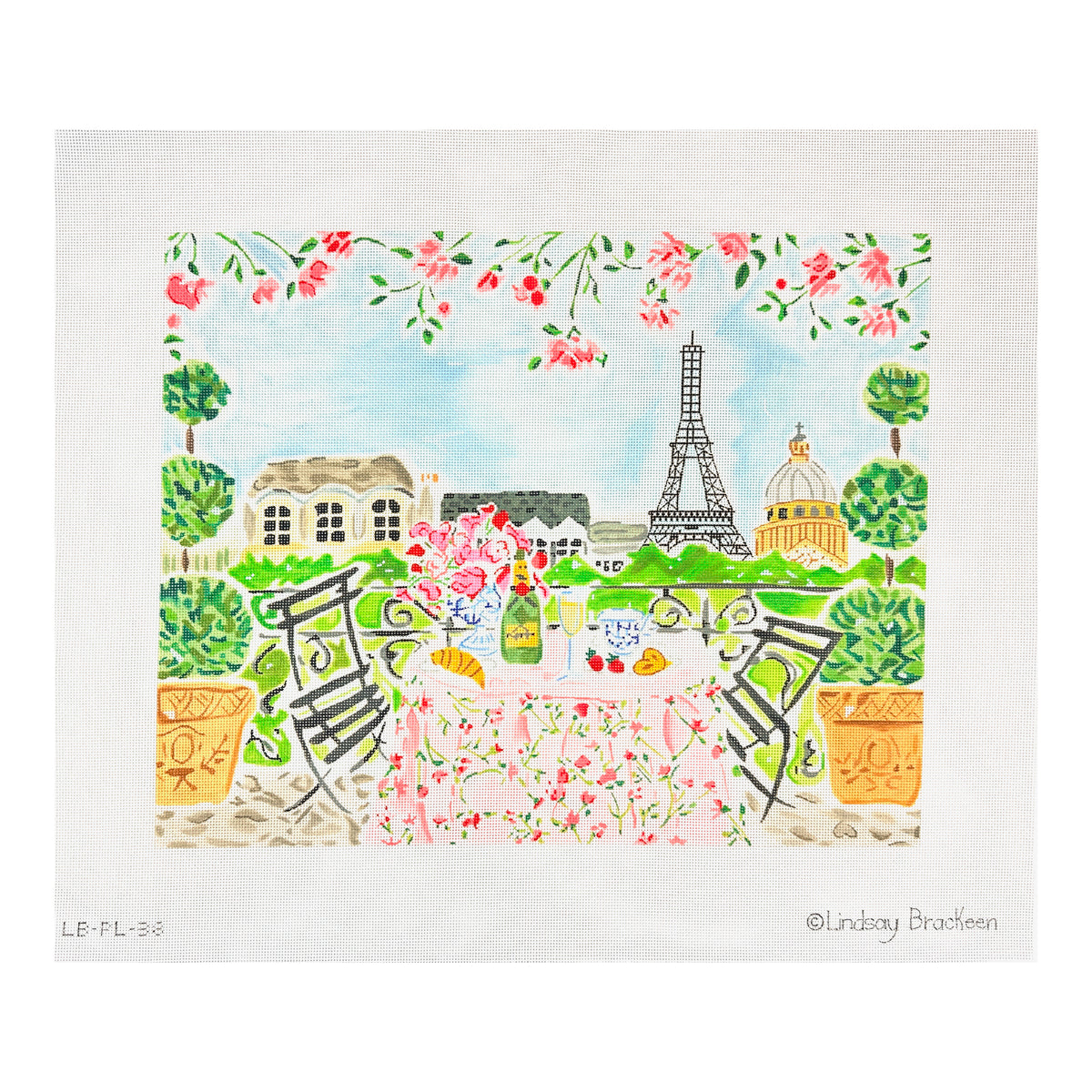 Kate Dickerson Needlepoint Collections Lindsay Brackeen Paris Champagne Breakfast Table Needlepoint Canvas