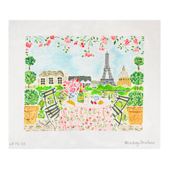 Kate Dickerson Needlepoint Collections Lindsay Brackeen Paris Champagne Breakfast Table Needlepoint Canvas