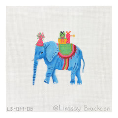 Kate Dickerson Needlepoint Collections Lindsay Brackeen Party Animal Elephant with Gifts & Pink Party Hat Needlepoint Canvas - Small