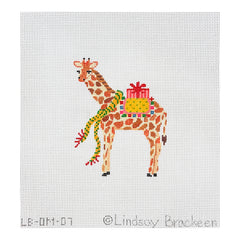 Kate Dickerson Needlepoint Collections Lindsay Brackeen Party Animal Giraffe with Gift and Yellow Scarf Needlepoint Canvas
