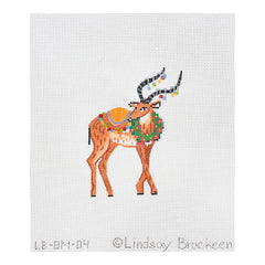 Kate Dickerson Needlepoint Collections Lindsay Brackeen Party Animal Impala with Floral Wreath and Pompoms Needlepoint Canvas