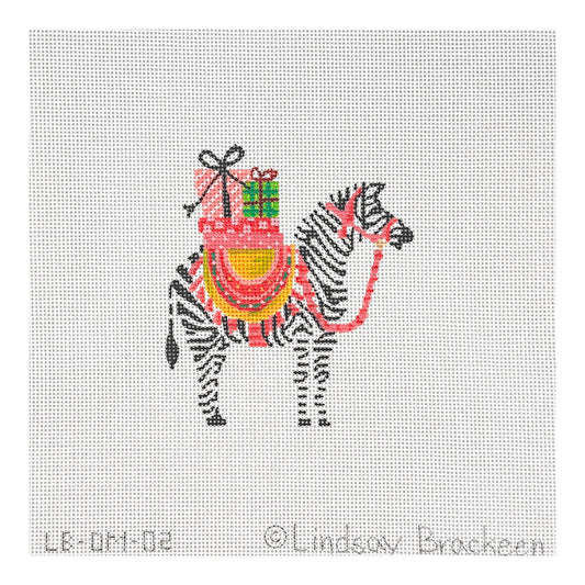 Kate Dickerson Needlepoint Collections Lindsay Brackeen Party Animal Zebra with Gifts & Pink Harness Needlepoint Canvas - Small