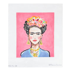 Kate Dickerson Needlepoint Collections Maren Devine Frida Kahlo on Hot Pink Needlepoint Canvas