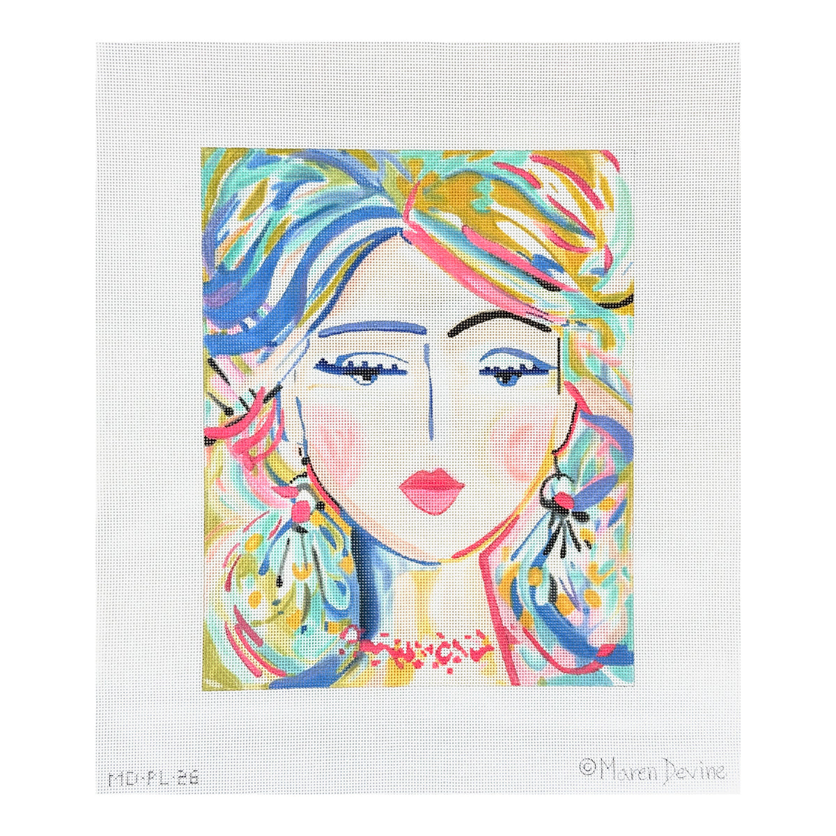 Kate Dickerson Needlepoint Collections Maren Devine Warrior Girl with Periwinkle Eyes Needlepoint Canvas