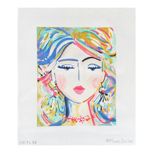 Kate Dickerson Needlepoint Collections Maren Devine Warrior Girl with Periwinkle Eyes Needlepoint Canvas