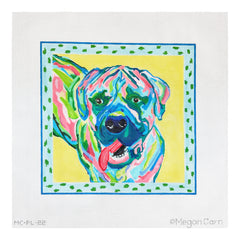 Kate Dickerson Needlepoint Collections Megan Carn Boxer Multi on Citron Needlepoint Canvas