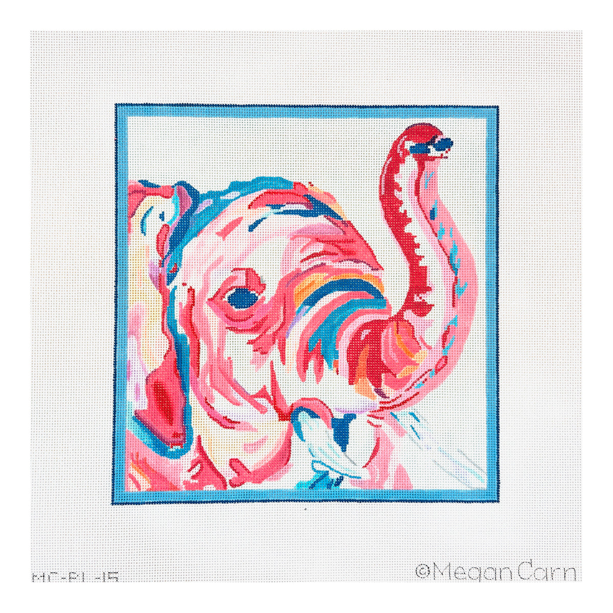 Kate Dickerson Needlepoint Collections Megan Carn Elephant Head Fuchsia and Blue Needlepoint Canvas