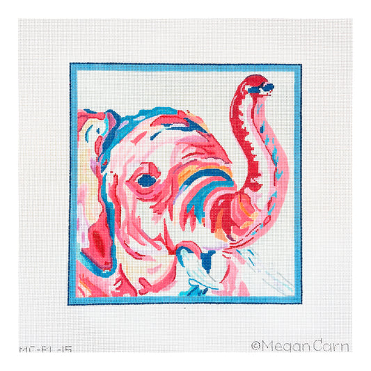 Kate Dickerson Needlepoint Collections Megan Carn Elephant Head Fuchsia and Blue Needlepoint Canvas