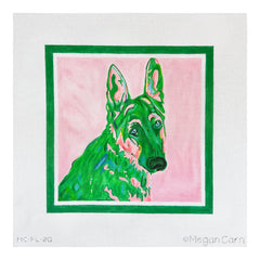 Kate Dickerson Needlepoint Collections Megan Carn German Shepherd Greens & Pinks Needlepoint Canvas