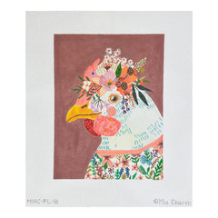 Kate Dickerson Needlepoint Collections Mia Charro Hen In Floral Dress on Dusty Rose Needlepoint Canvas