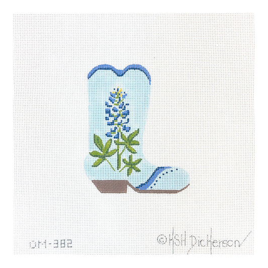 Kate Dickerson Needlepoint Collections Mini Cowgirl Boot Bluebonnets Needlepoint Canvas